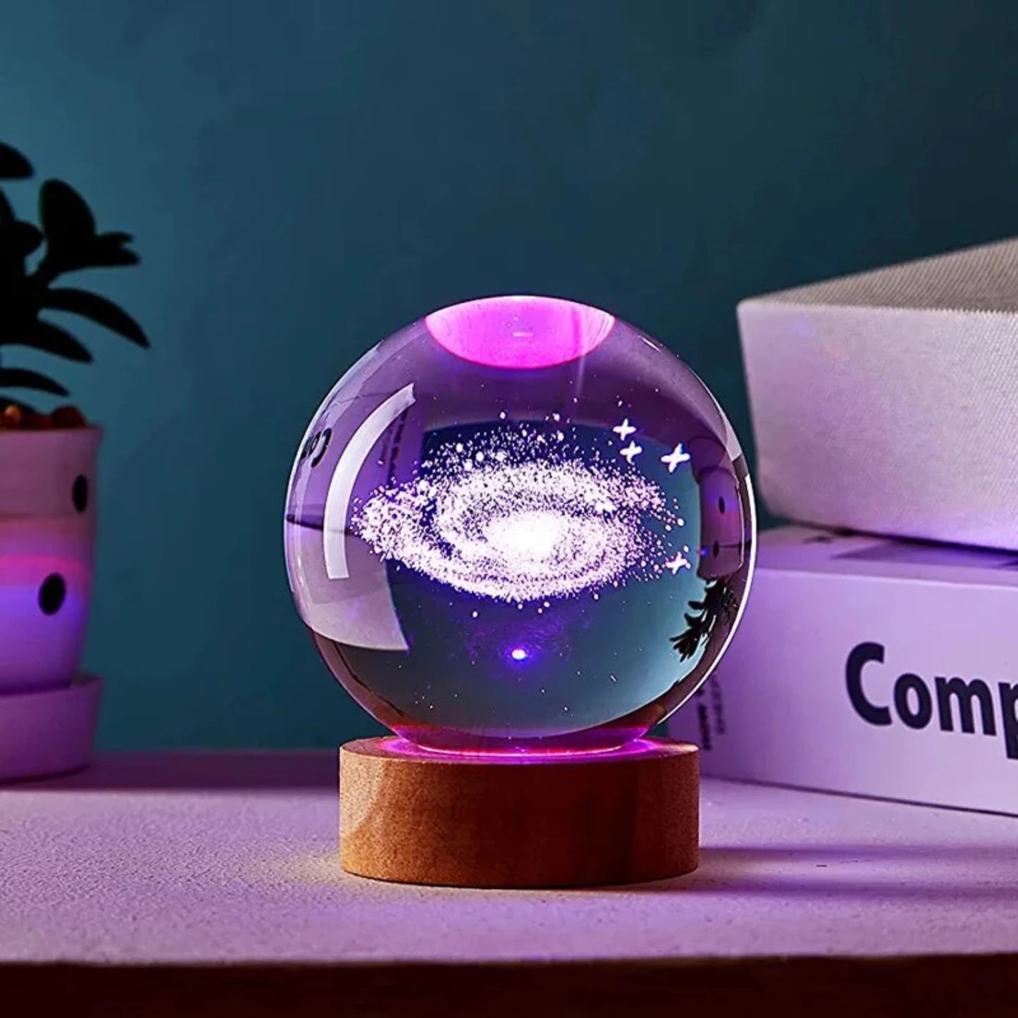 Beautiful 3D Crystal Ball Night Light w/Galactic System