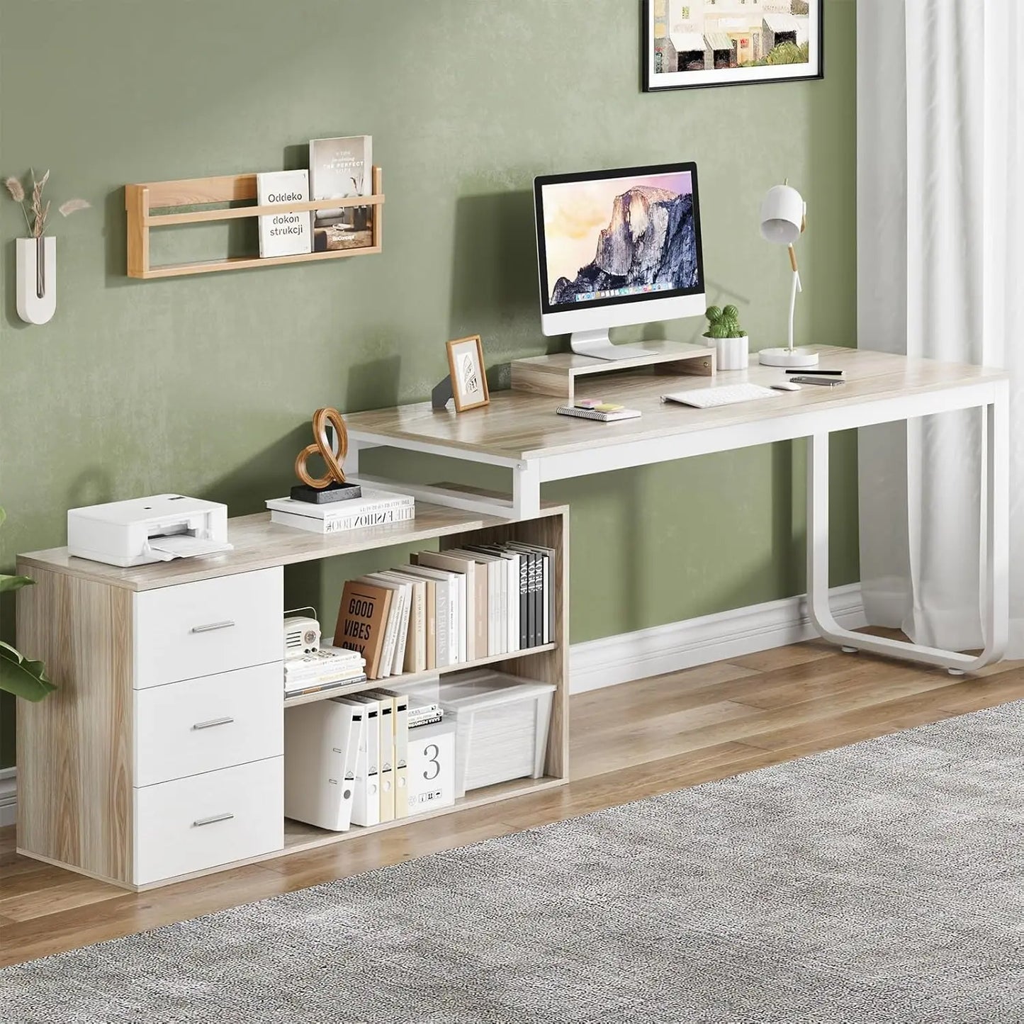 Home Office Computer Desk w/3-Drawers/Storage Shelves