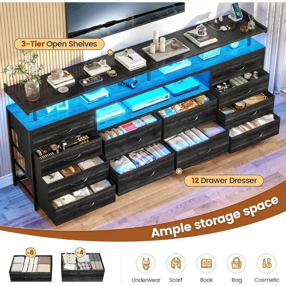 LED TV Stand Dresser with Power Outlets for 65 TV