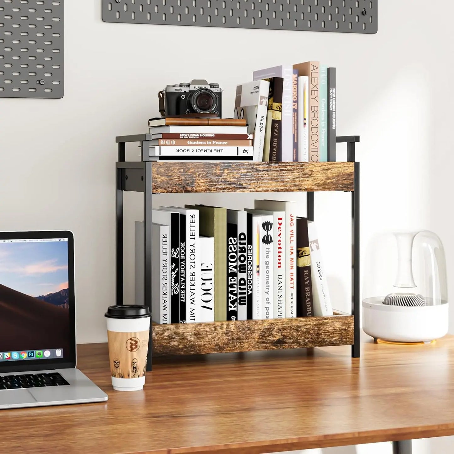 Countertop Coffee Station Organizer, 2 Tier Wooden Shelf for Coffee Bar Accessories, Condiment Storage Caddy for Kitchen
