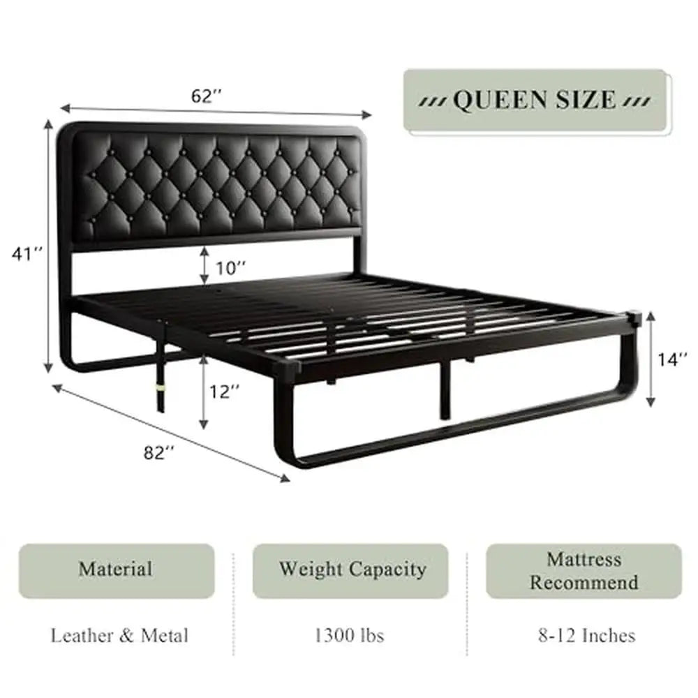 Queen Upholstered Bed Frame with Storage Space