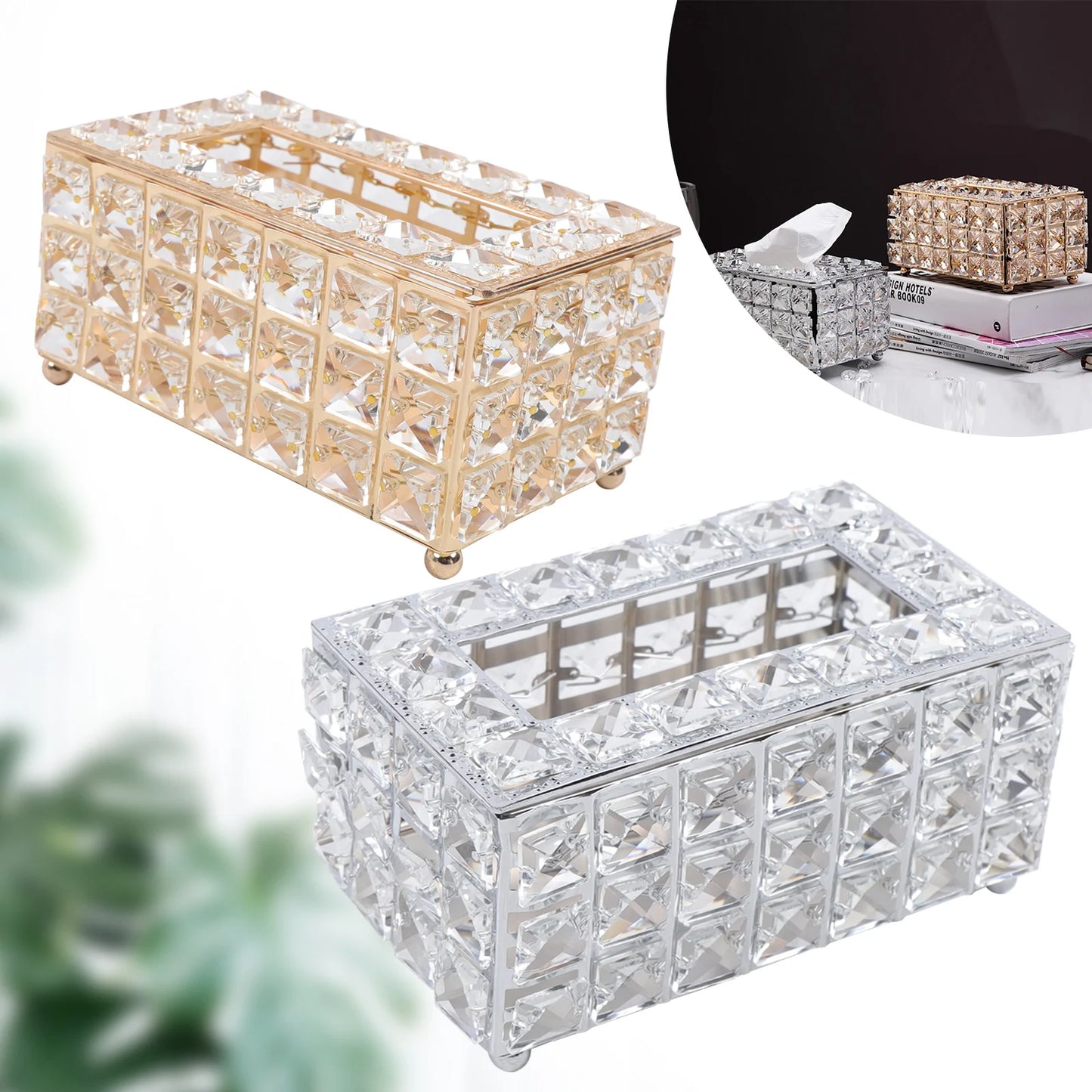 Square Crystal Cube Tissue Box Bedroom/Office