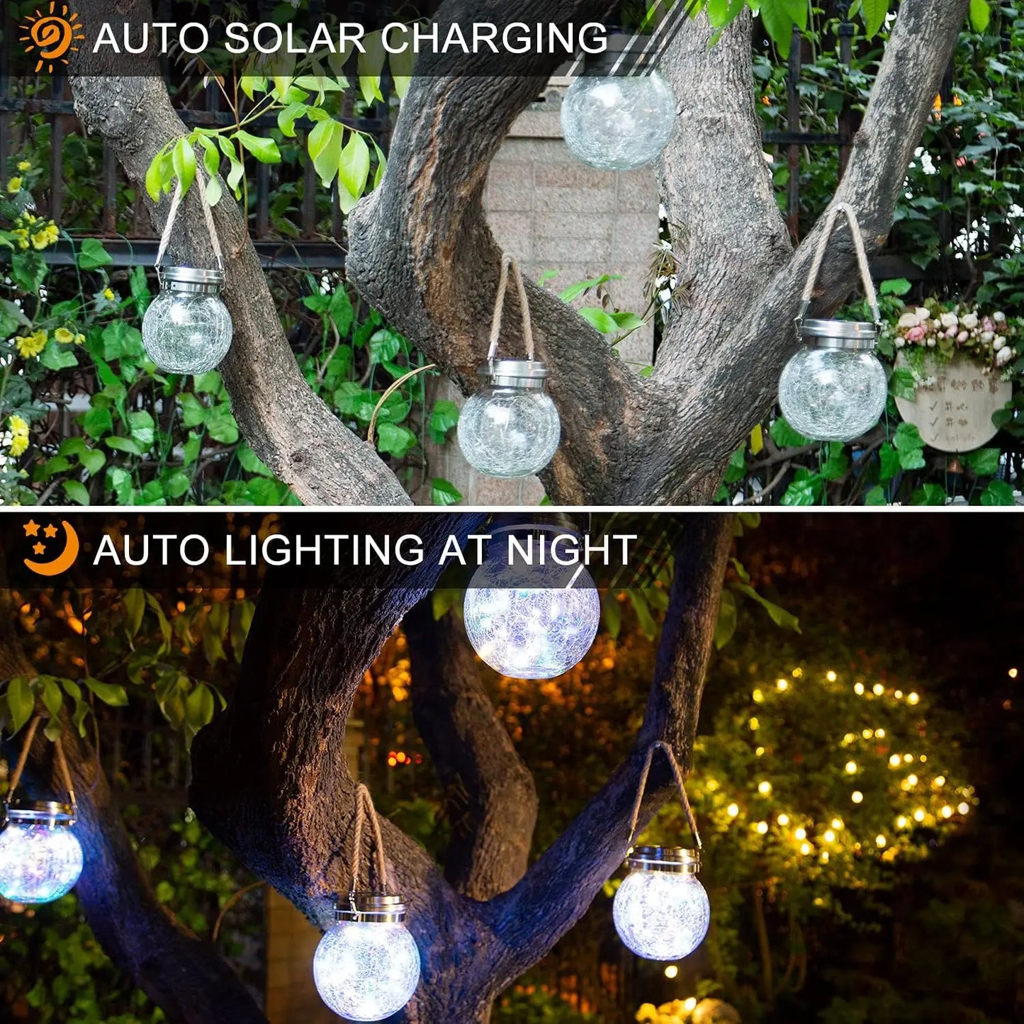 Solar Outdoor Cracked Glass Lanterns w/30 LED Beads