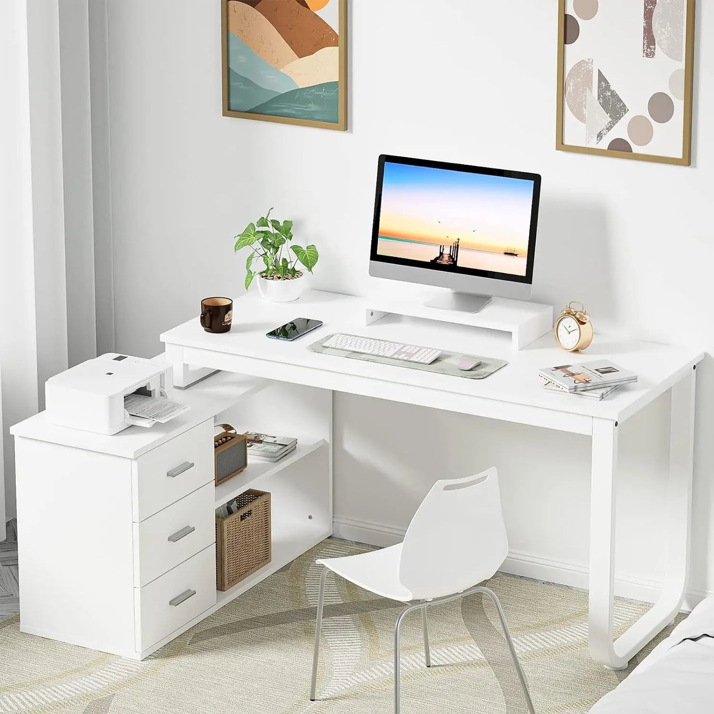 Home Office Computer Desk w/3-Drawers/Storage Shelves