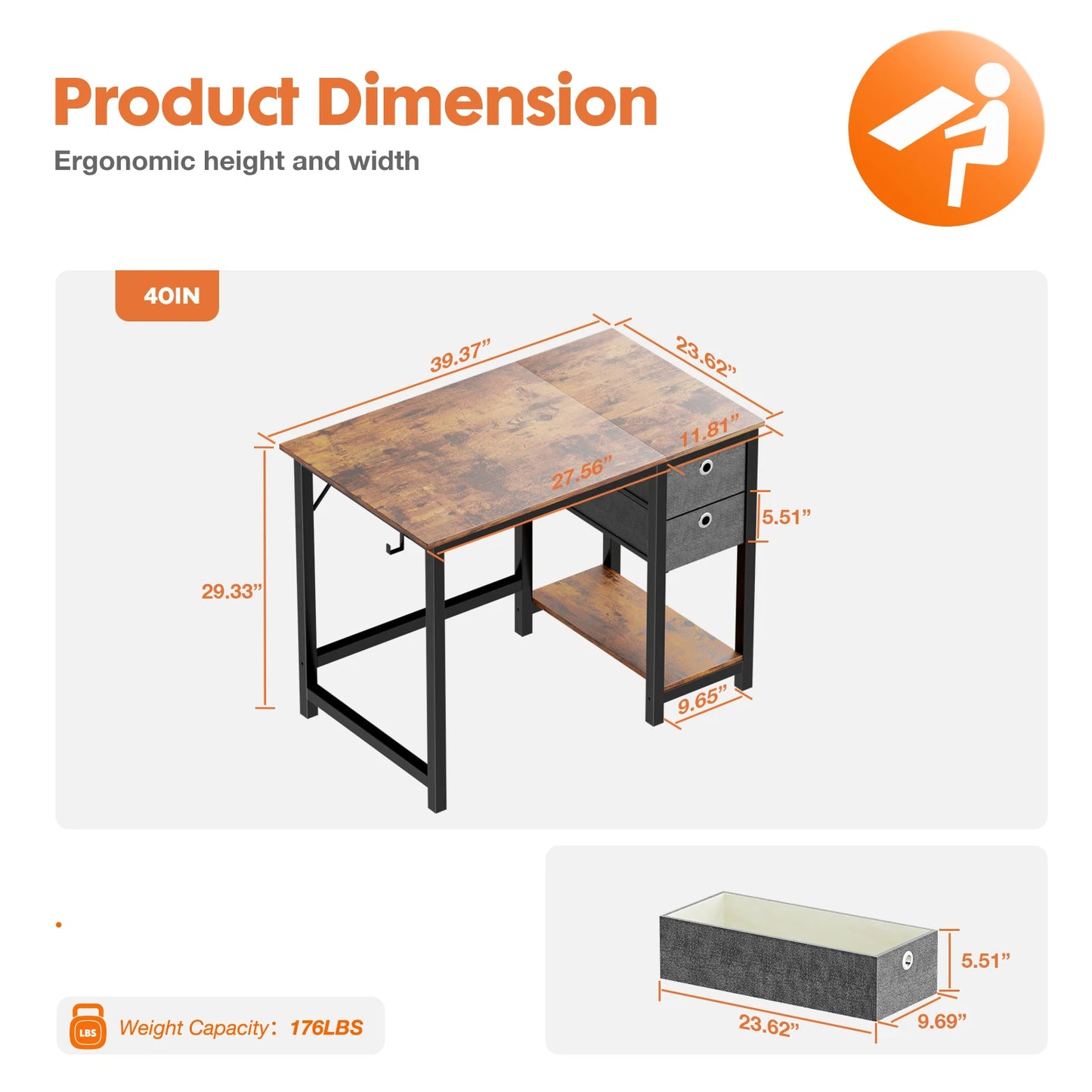 Computer Office Desk W/2-Tier Drawers