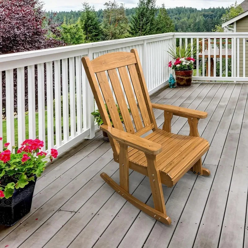 Wooden Rocking Chair with Comfortable Backrest Inclination