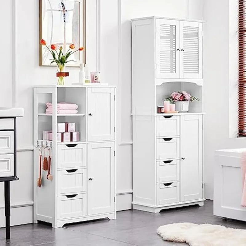 Bathroom Cabinet with 3 Drawers/2 Open Shelves/2 Doors