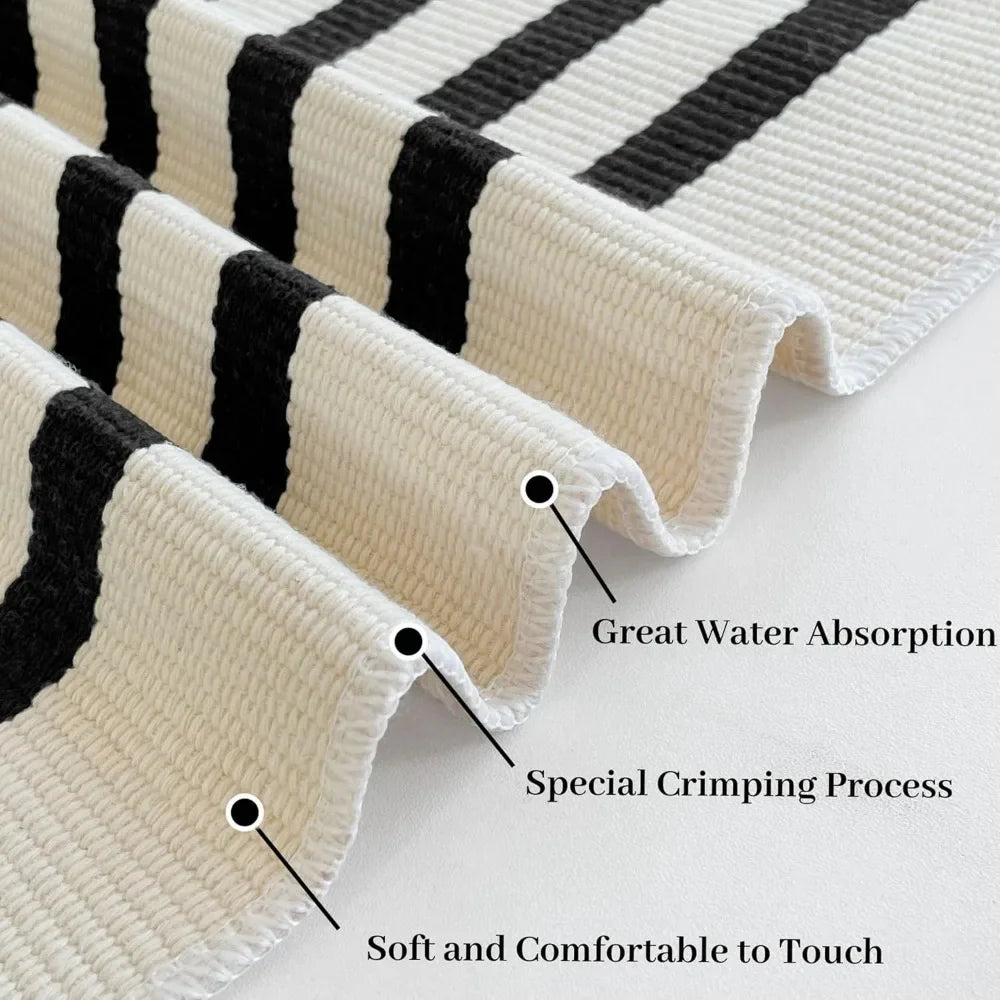 Black Beige Striped Washable Indoor/Outdoor Rug