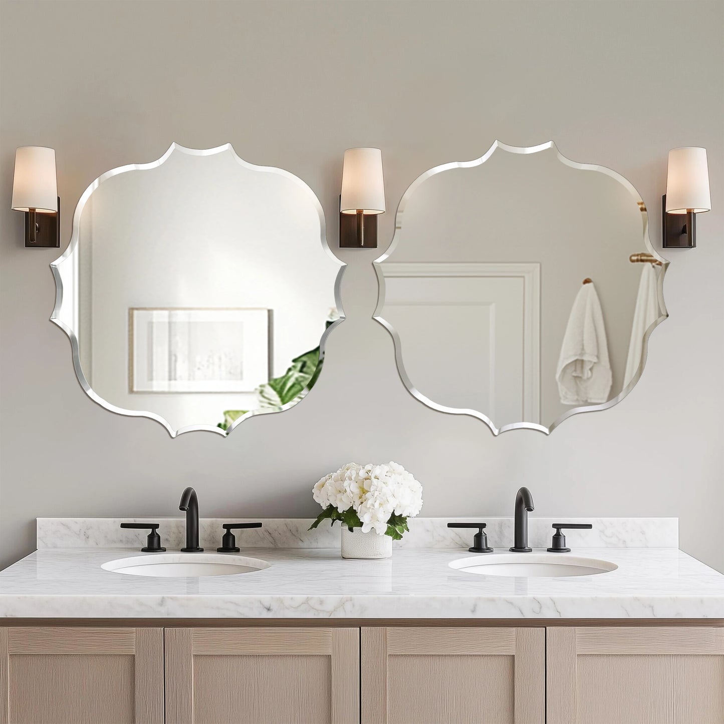 Scalloped Edge Beveled Frameless Bathroom Wall Mirror