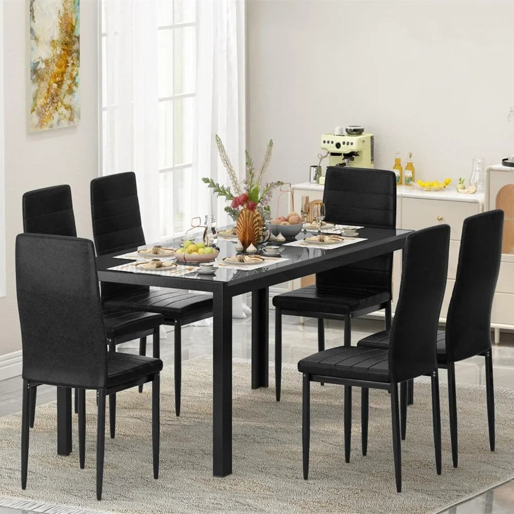 Dining Room Table with Set of 6 Leather Chairs