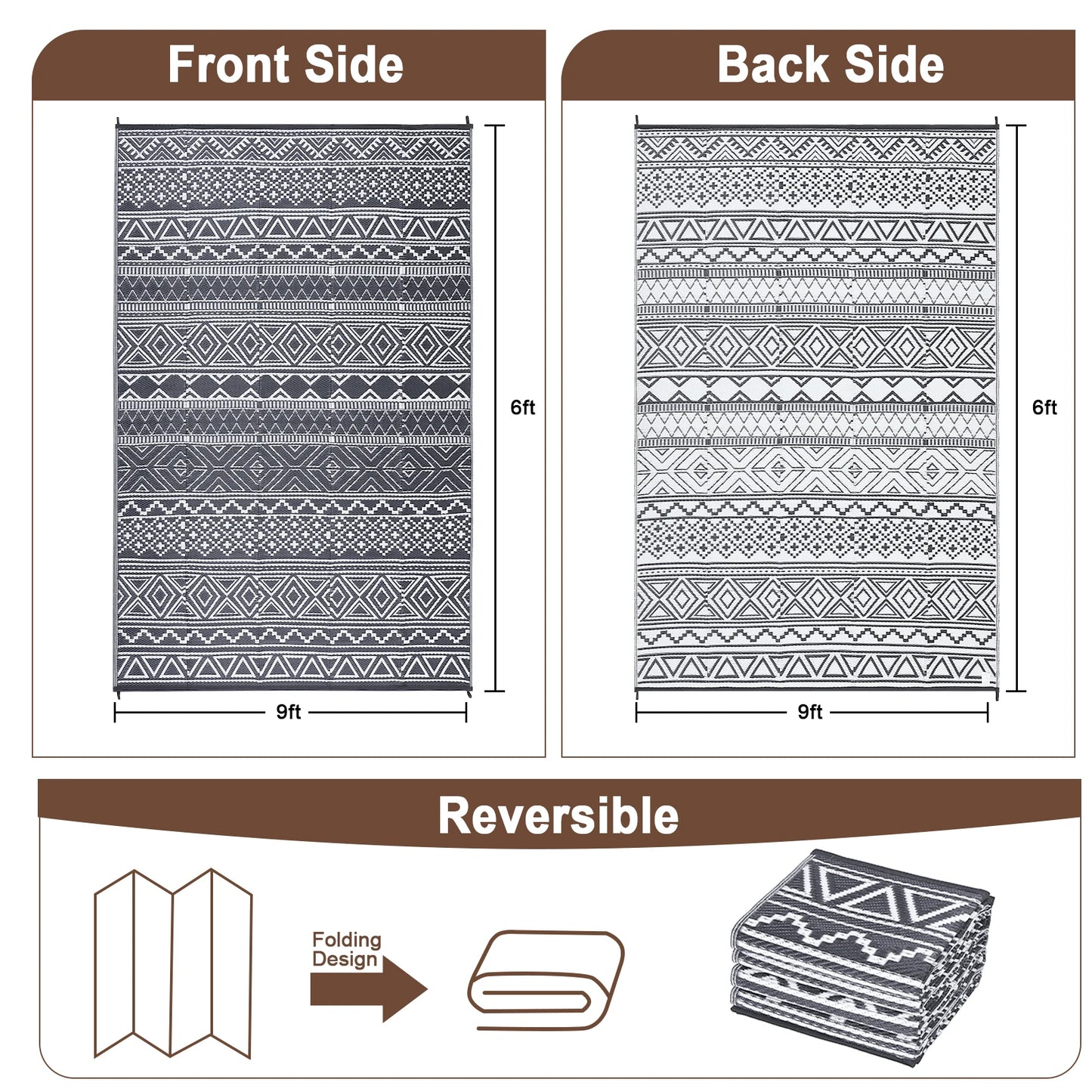 Outdoor Rug Waterproof Reversible Patio Rug