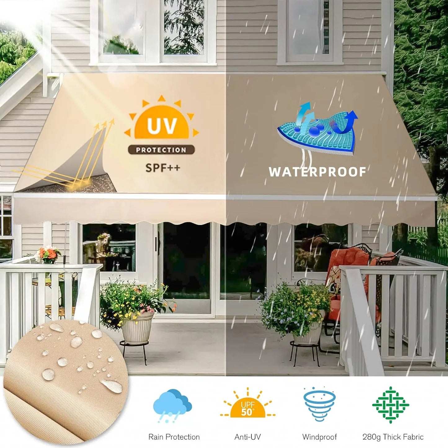 Retractable Sun Shade Cover Outdoor Patio Canopy