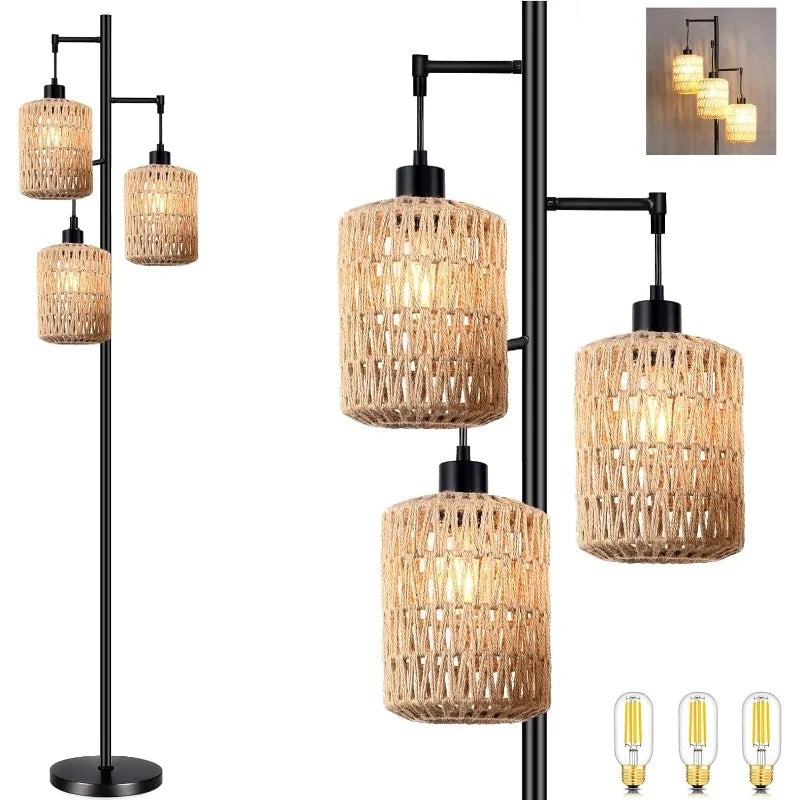 Tree Floor Lamp Rattan for Dining/Living Room