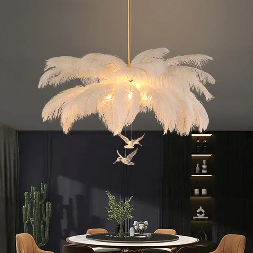 Luxury LED Ostrich Bird Feather Chandelier Lamp