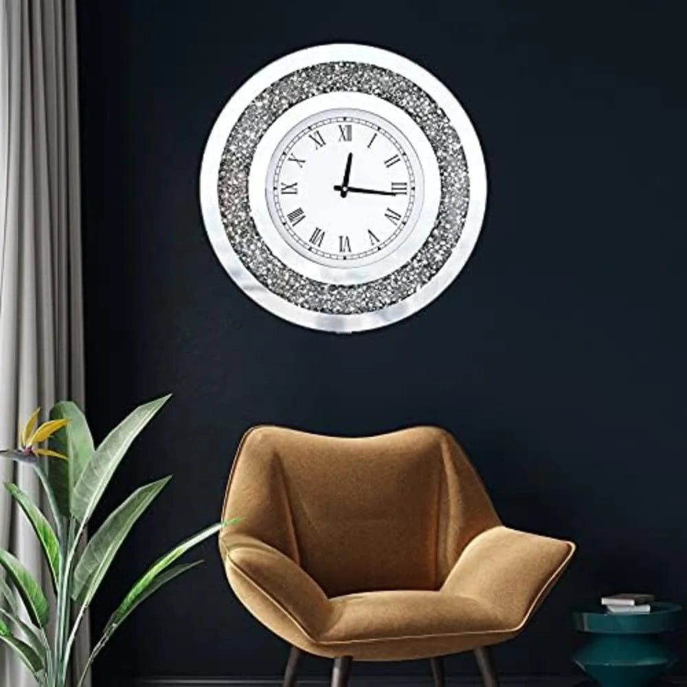 Large Crystal Sparkling Diamond Mirror Wall Clock