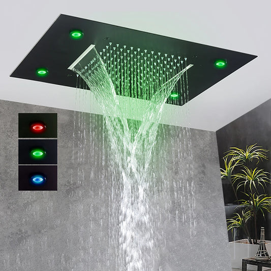 Black Ceiling Intelligent Remote Control LED Shower Head