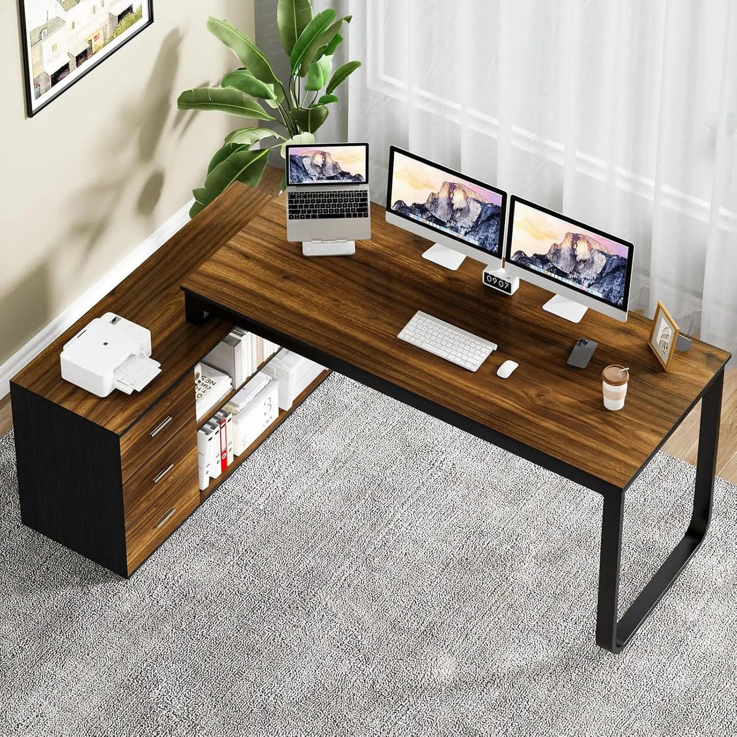 Home Office Computer Desk w/3-Drawers/Storage Shelves