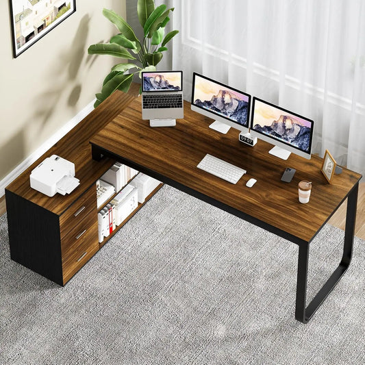 Home Office Computer Desk w/3-Drawers/Storage Shelves