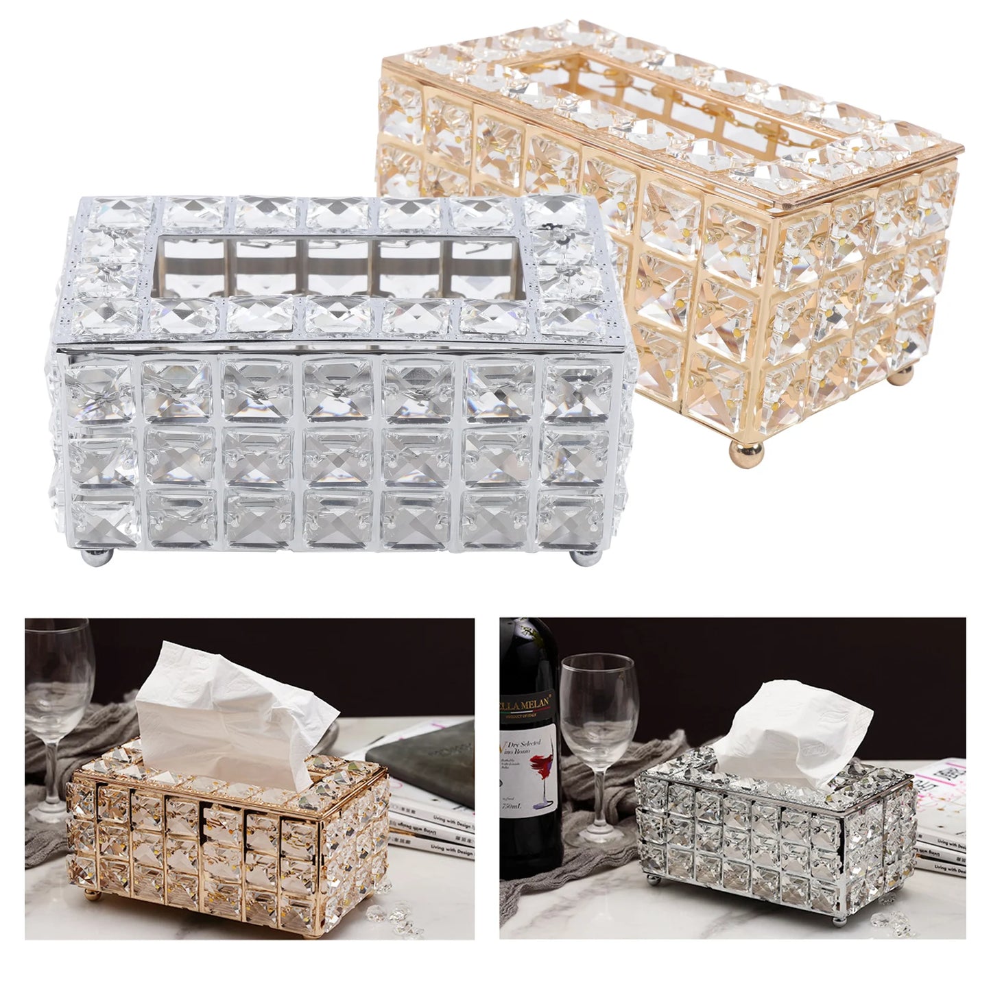 Square Crystal Cube Tissue Box Bedroom/Office