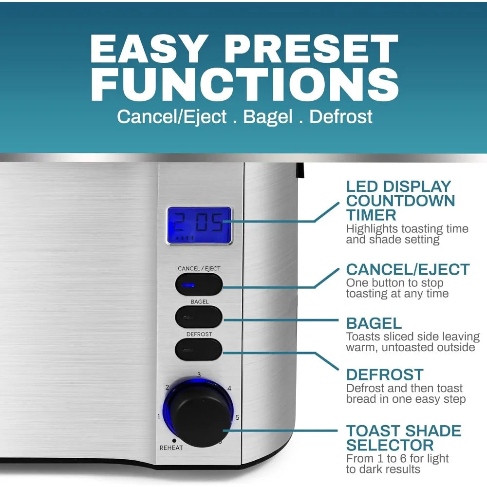 Long Slot 4 Slice Toaster with Multiple Functions