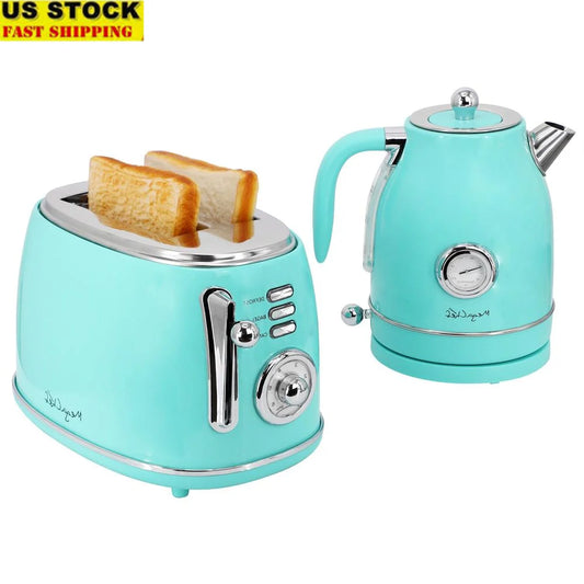 Retro-Style Electric Tea Kettle/2-Slice Toaster in Turquoise