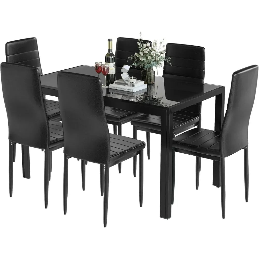 Dining Room Table with Set of 6 Leather Chairs