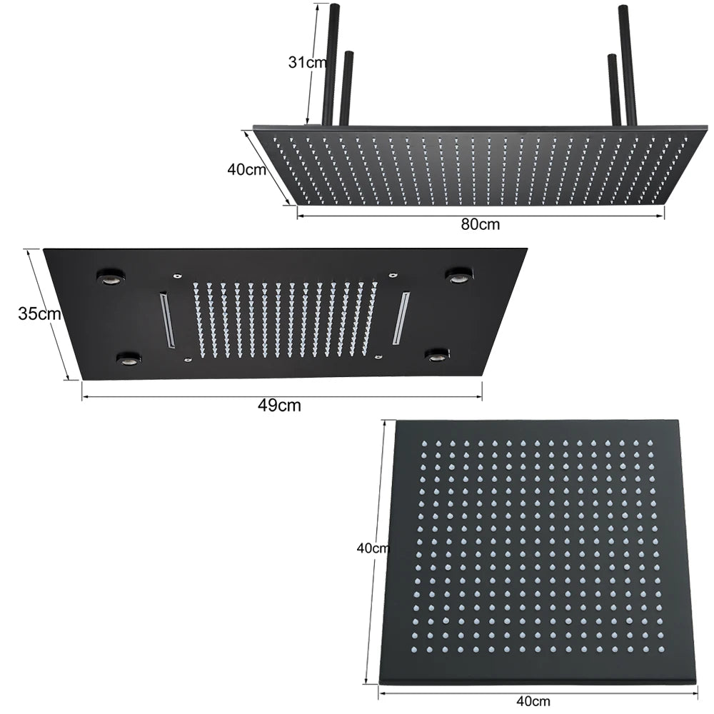 Black Ceiling Intelligent Remote Control LED Shower Head
