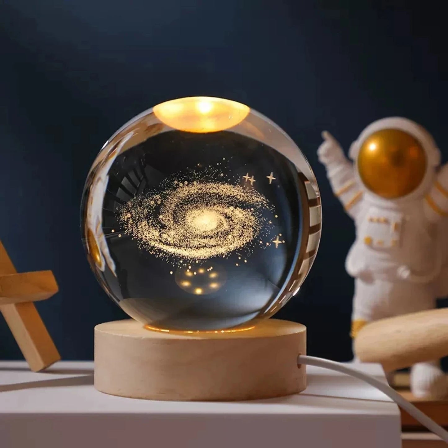 Beautiful 3D Crystal Ball Night Light w/Galactic System