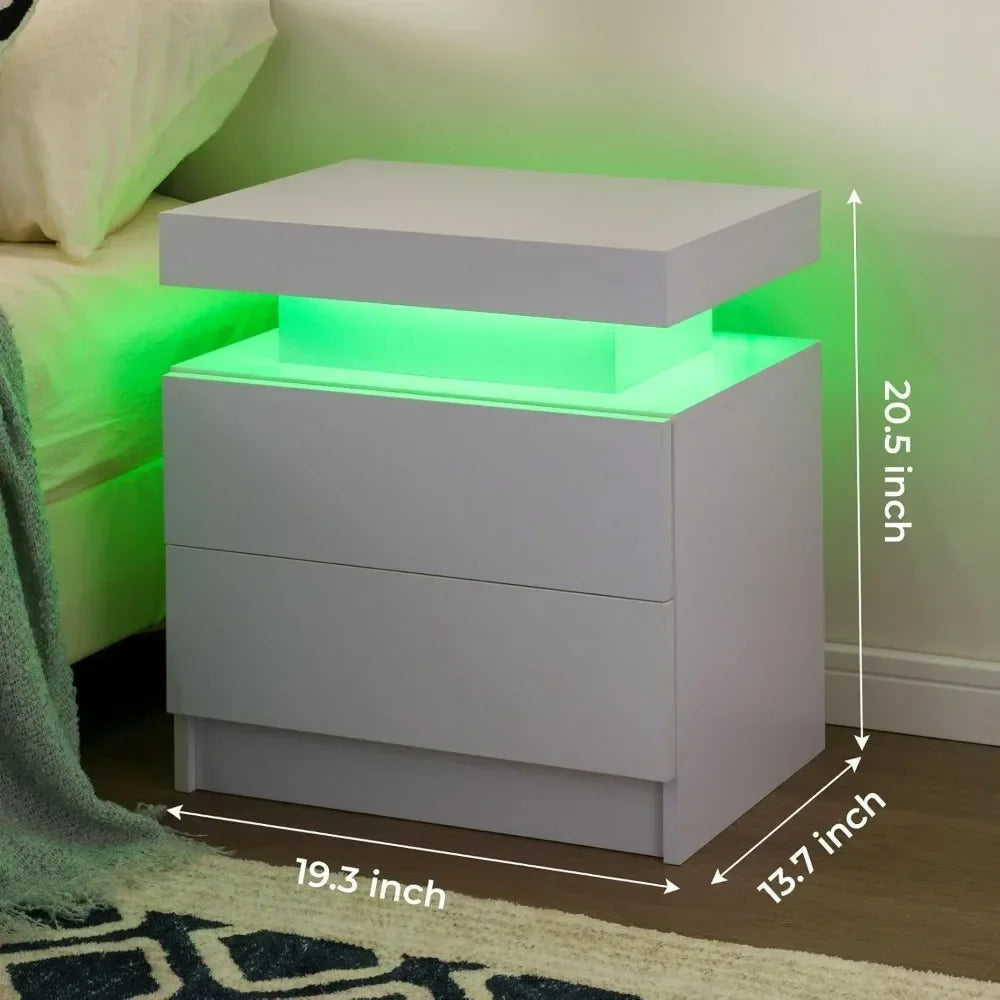 Nightstand Set of 2 LED and 2 Drawers