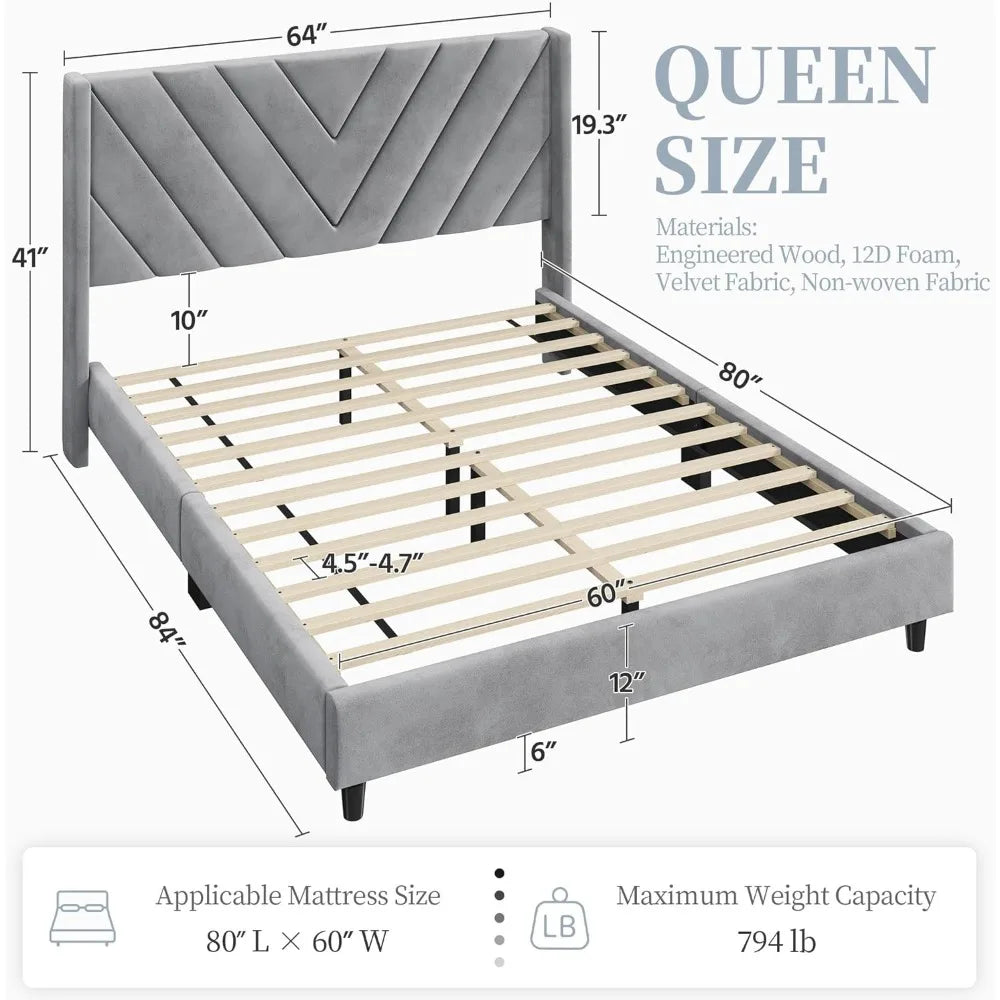 Upholstered Tufted Headboard w/ Wing Side/Mattress Foundation