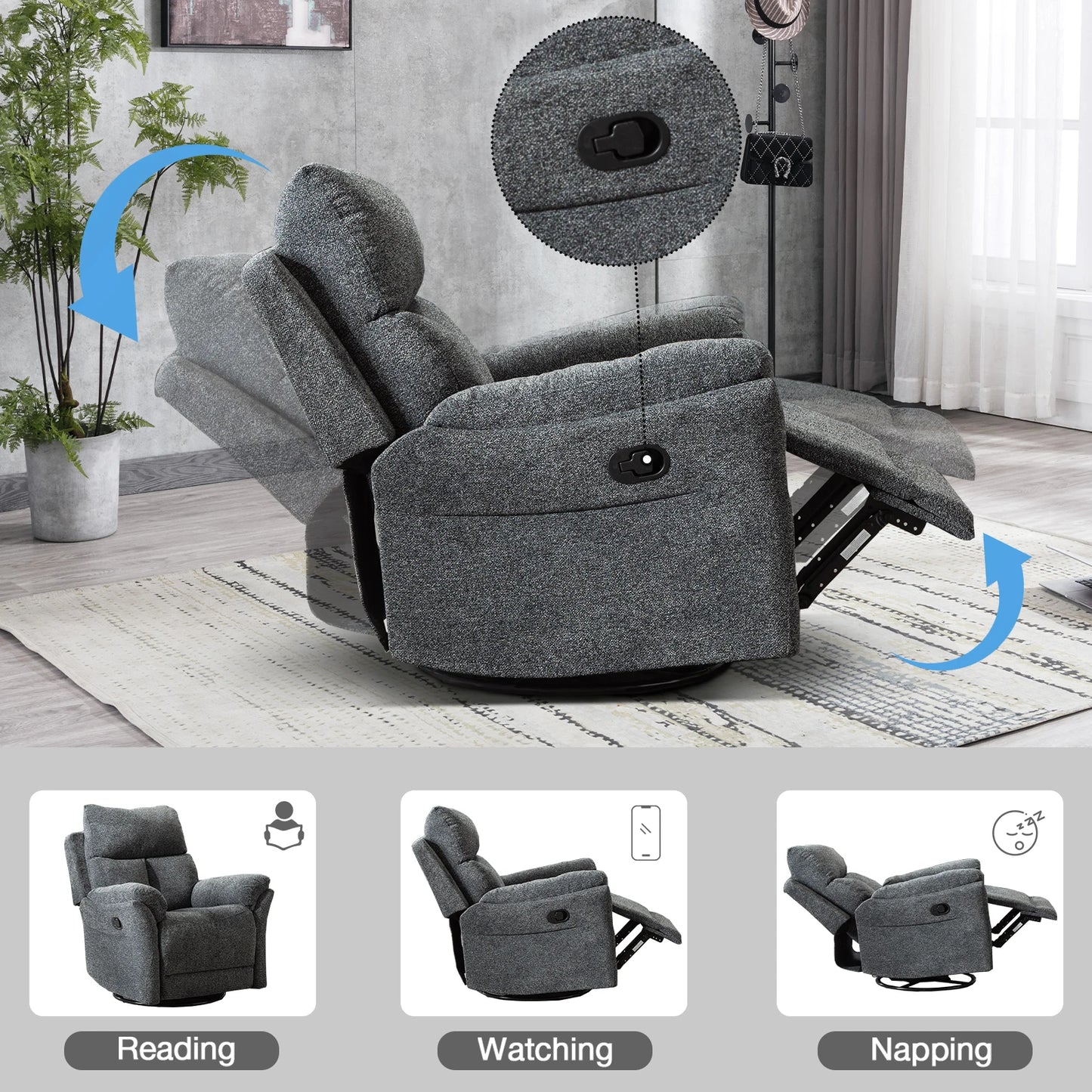 Overstuffed Breathable Reclining Chair Manual Sofa