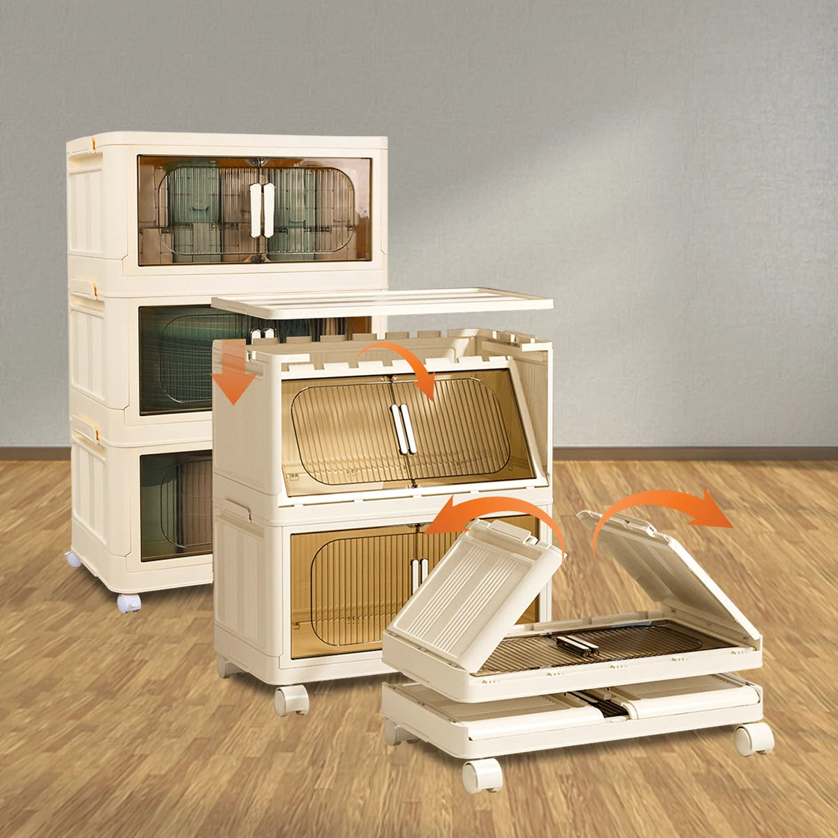 Magnetic Door Plastic Storage Cabinet Bins w/Lids
