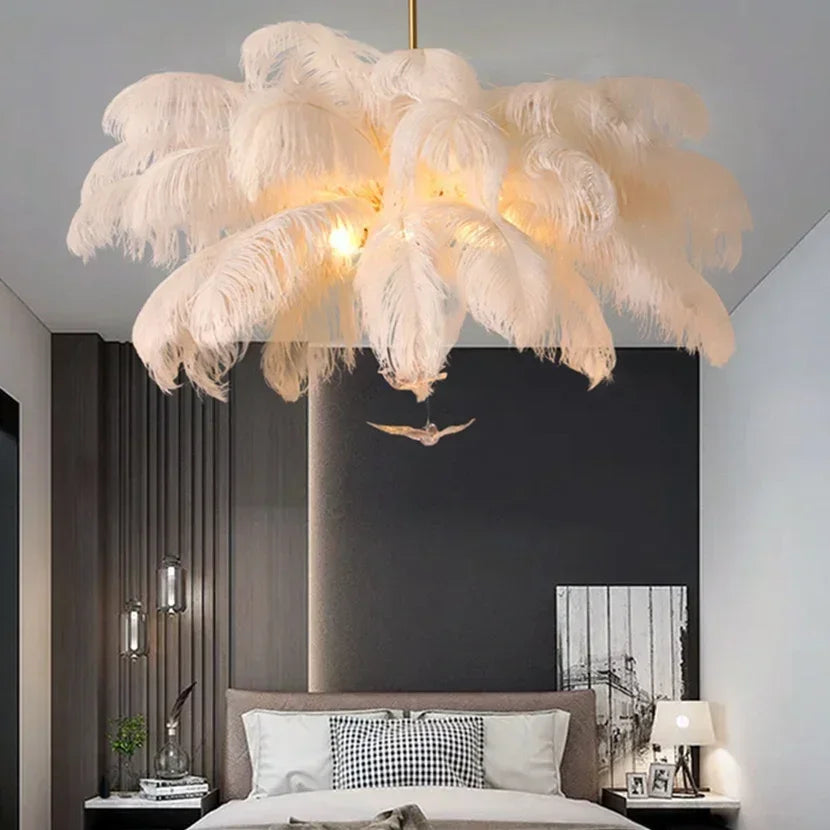 Luxury LED Ostrich Bird Feather Chandelier Lamp