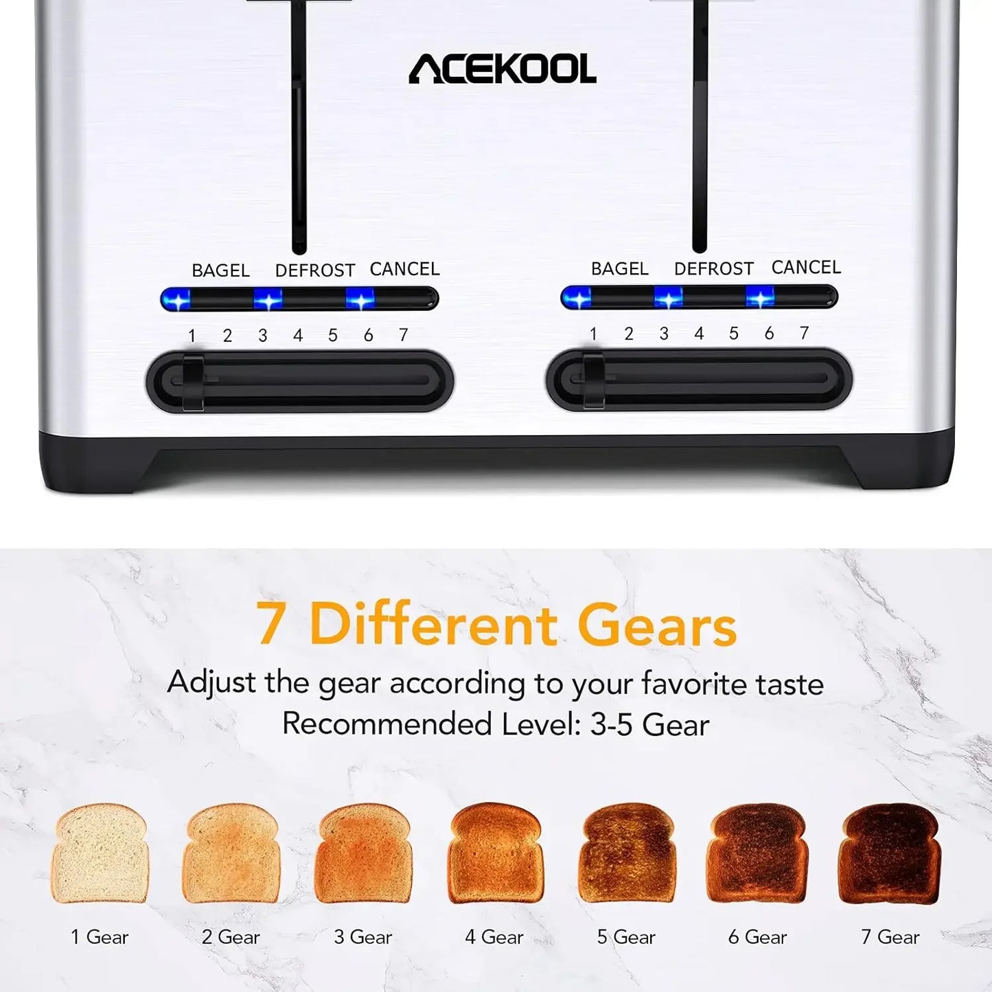 Toaster 4 Slice, Stainless Steel Toasters with Bagel, Cancel and Defrost Function, Dual Control, 1.6 inch Extra-wide Slot