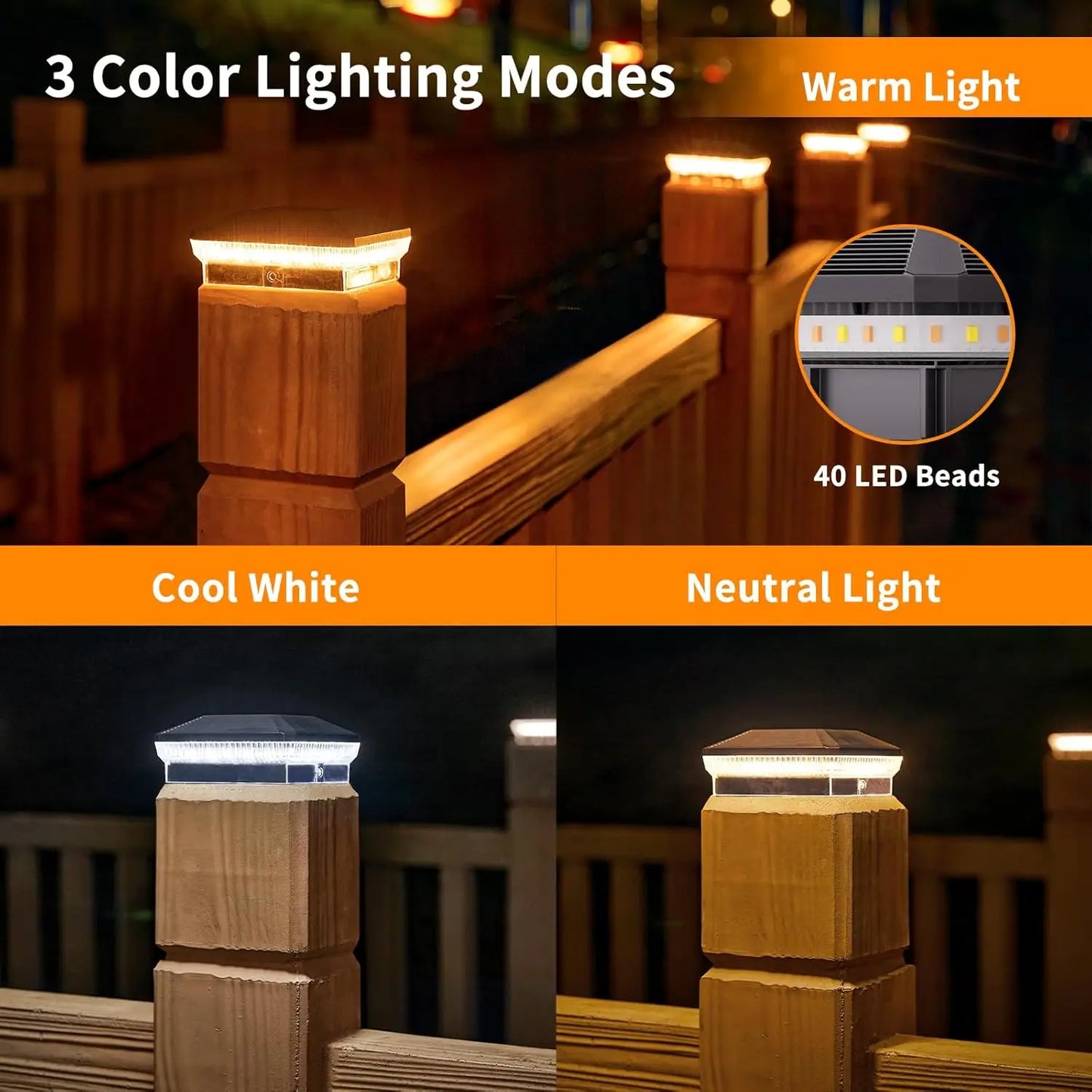 Solar Post Lights Outdoor with 3 Modes