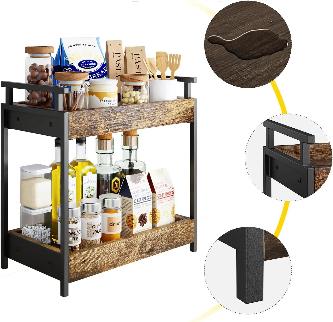 Countertop Coffee Station Organizer, 2 Tier Wooden Shelf for Coffee Bar Accessories, Condiment Storage Caddy for Kitchen