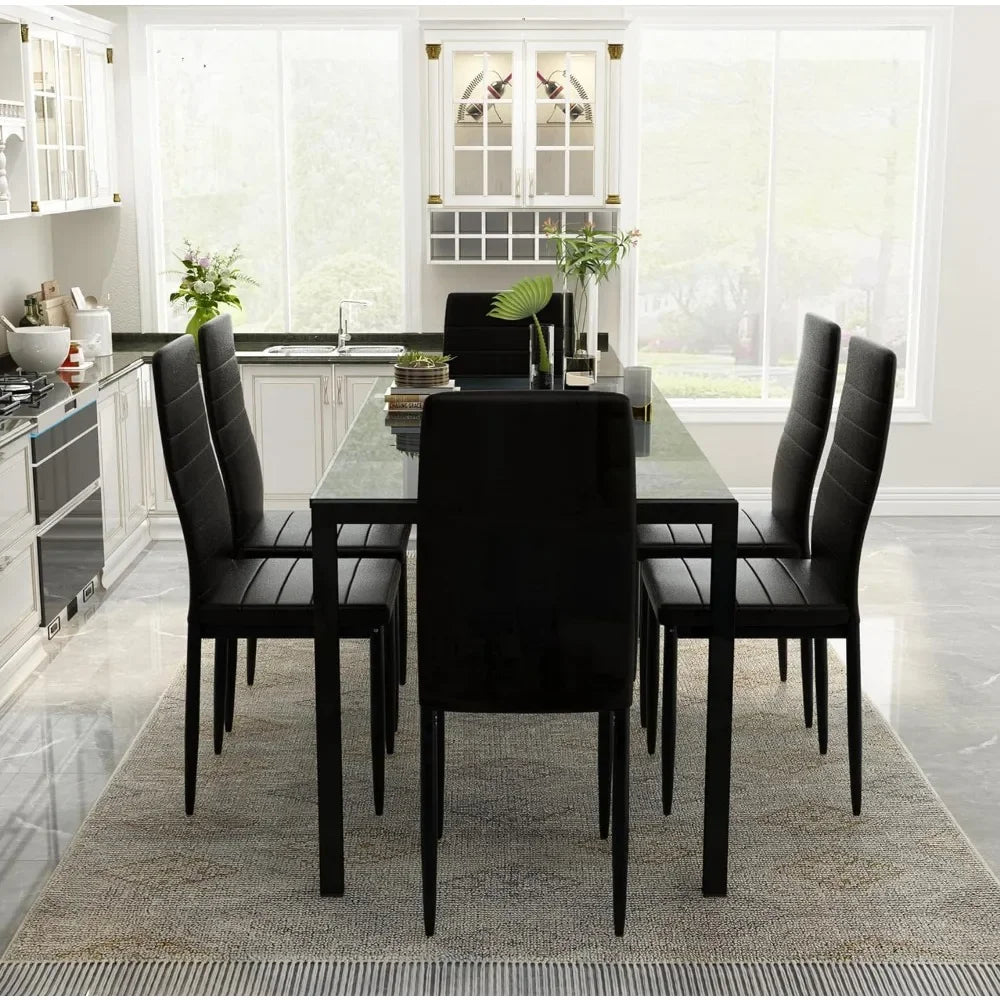 Dining Room Table with Set of 6 Leather Chairs