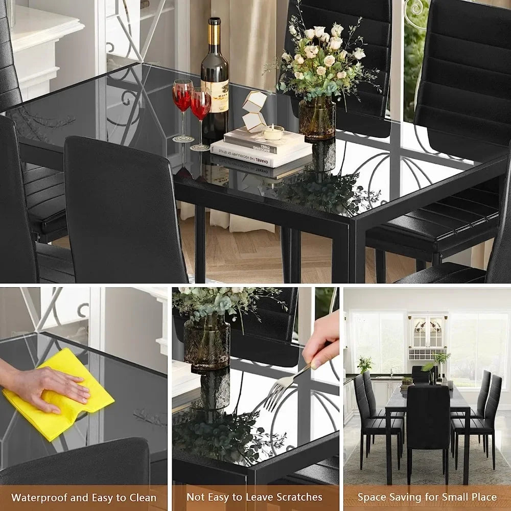 Dining Room Table with Set of 6 Leather Chairs