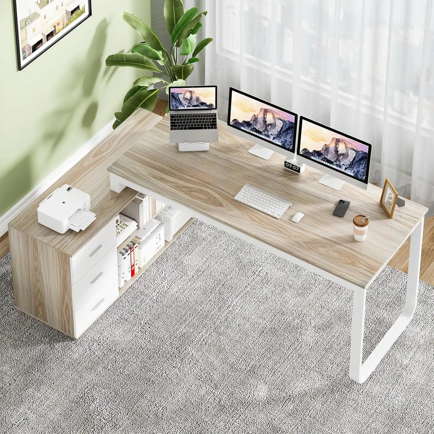 Home Office Computer Desk w/3-Drawers/Storage Shelves