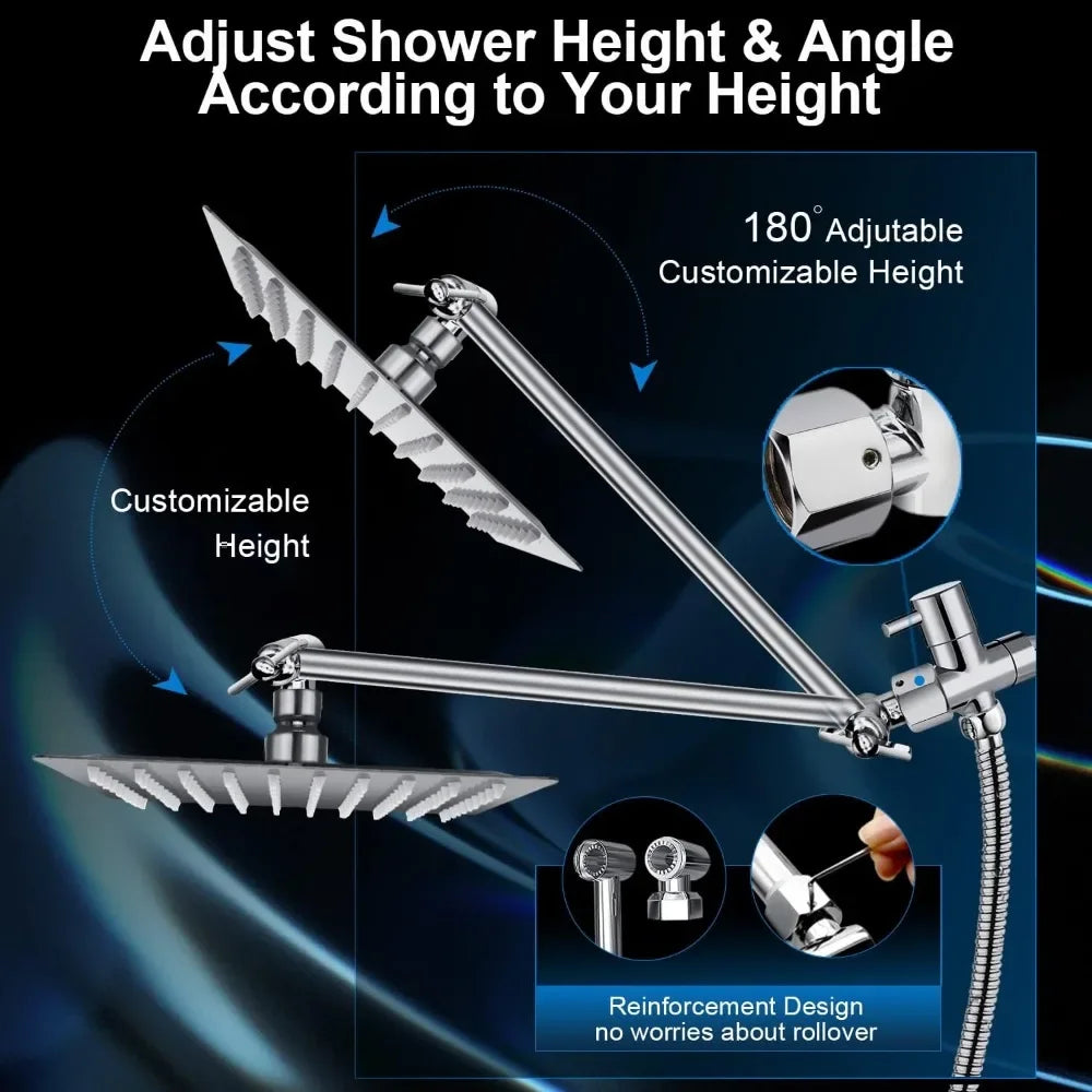 Shower Head Combo w/Adjustable Handheld Long Hose